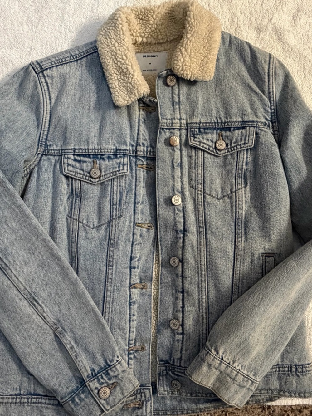 Old Navy Light Wash Denim Jacket with Cream Sherpa Collar
